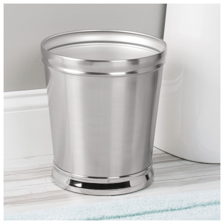 Mdesign Metal Round Small Trash Can Wastebasket Garbage Bin Brushed